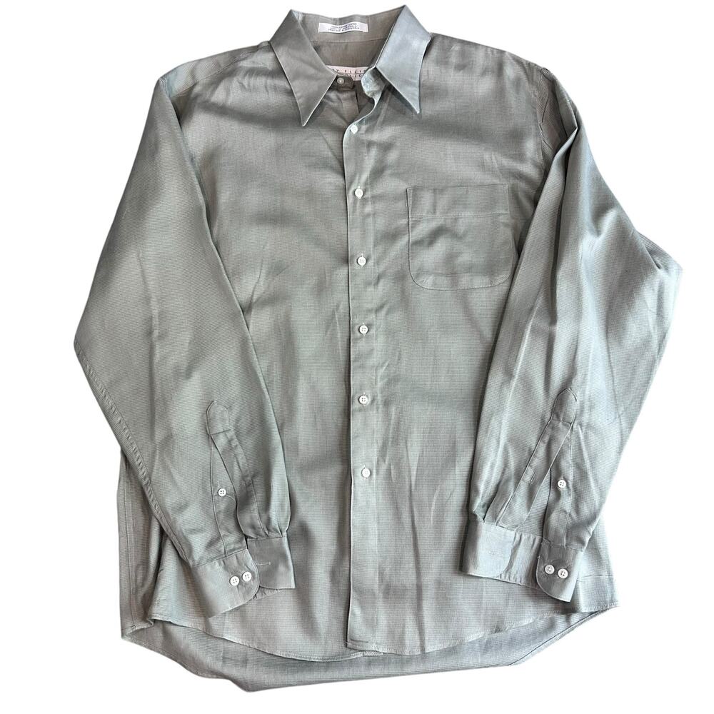 Perry Ellis Portfolio Men's Shirt 16 34/35 Checkered Green Long Sleeve Preppy